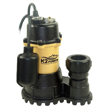 K2 PUMPS 1/3 HP Submersible Sump Pump with Quick Connect Fitting and Tethered Switch SPI03303TPK